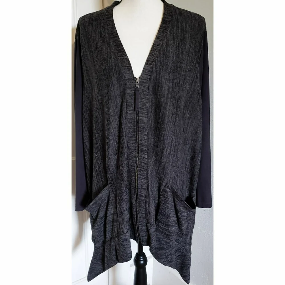 Logo Lori Goldstein Gray Black Knit Cardigan Zip - Picture 1 of 3